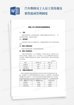 销售人员工资待遇及提成管理制度