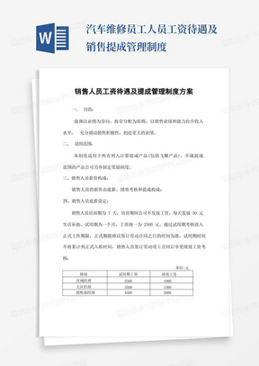 销售人员工资待遇及提成管理制度方案