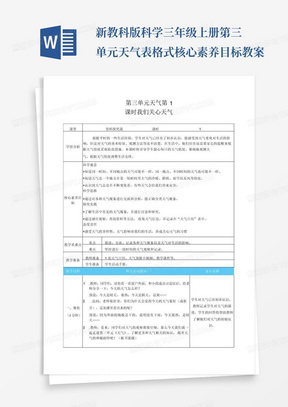 新教科版科学三年级上册第三单元天气表格式核心素养目标教案