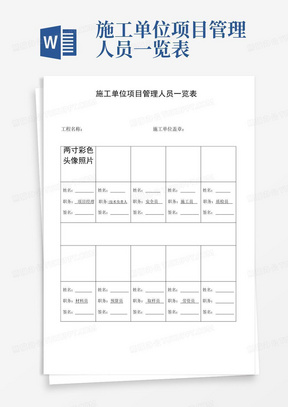 施工单位项目管理人员一览表