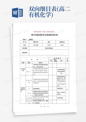 双向细目表(高二有机化学)