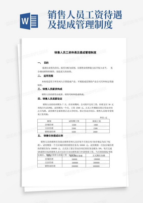 销售人员工资待遇及提成管理制度