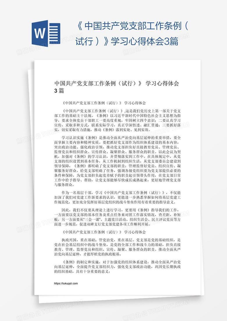 《中国共产党支部工作条例（试行）》学习心得体会3篇