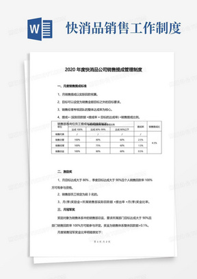 2020年度快消品公司销售提成管理制度