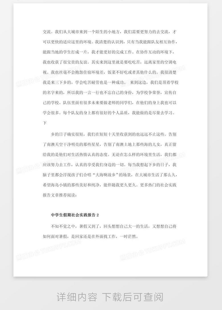 中学生暑期三下乡社会实践调查报告word模板下载 社会实践 熊猫办公