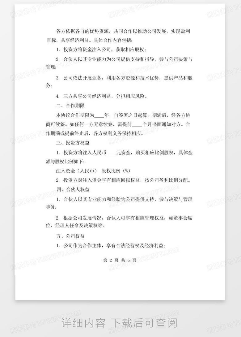 2025年合伙人投资合作协议格式范文(二篇)Word模板下载_编号ybxybken_熊猫办公