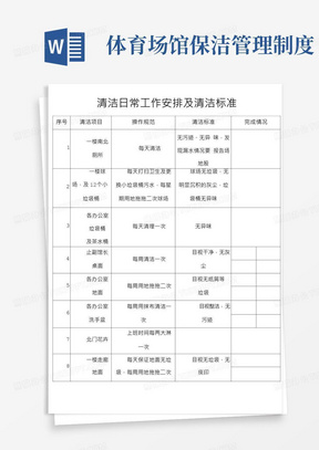 体育馆内清洁日常工作安排及清洁标准(1)