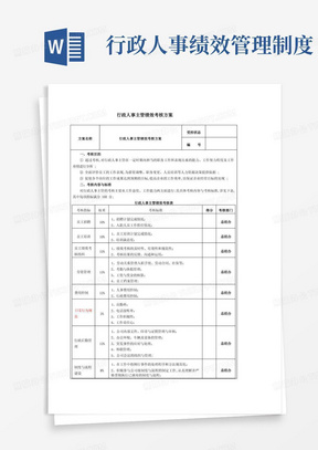 行政人事主管绩效考核方案