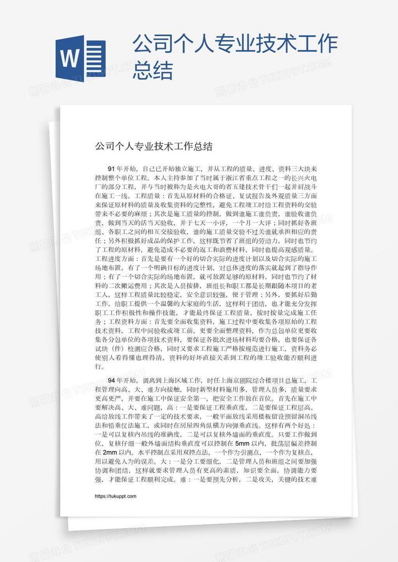 公司个人专业技术工作总结