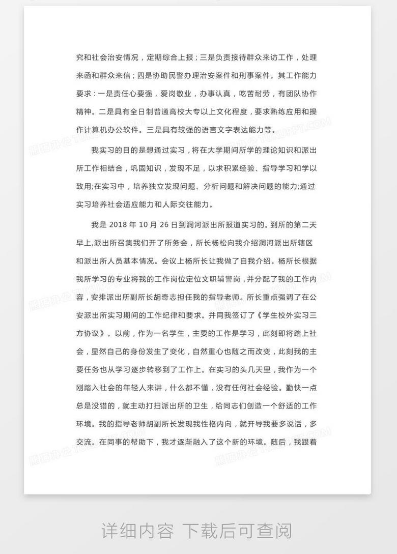 关于在公安局洞河派出所辅警岗位的实习报告no.