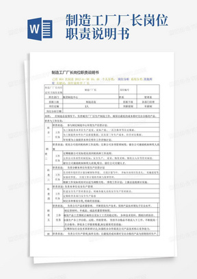 制造工厂厂长岗位职责说明书