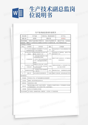 生产技术副总监岗位说明书