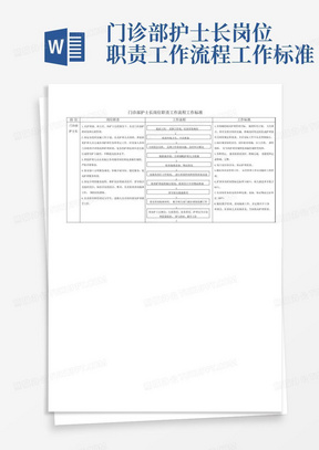 门诊部护士长岗位职责工作流程工作标准