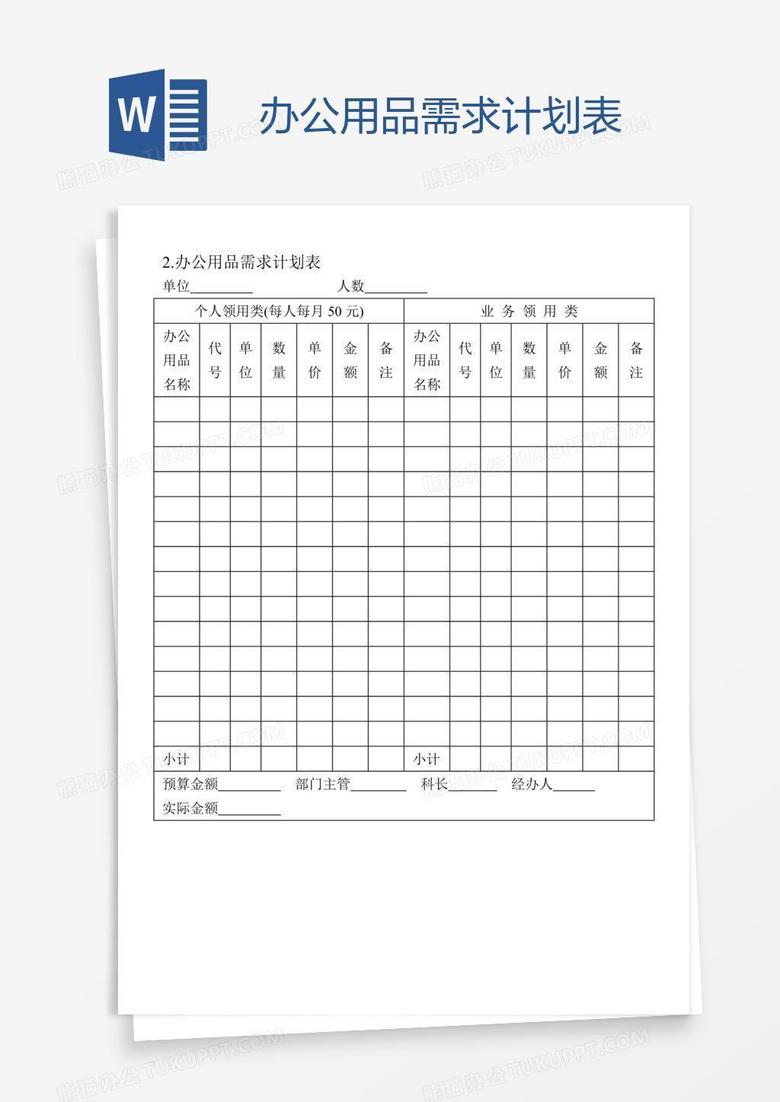 办公用品需求计划表