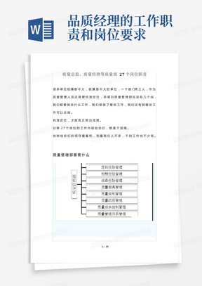 质量总监、质量经理等质量部27个岗位职责