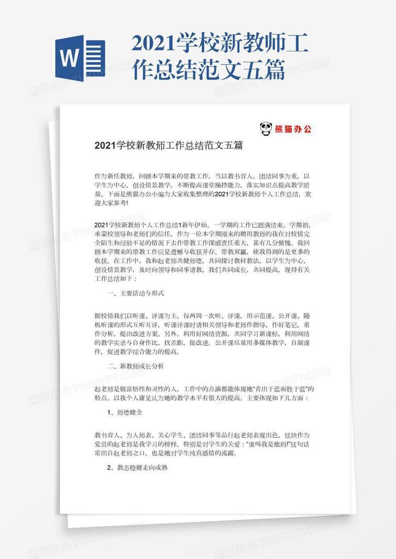 2021学校新教师工作总结范文五篇