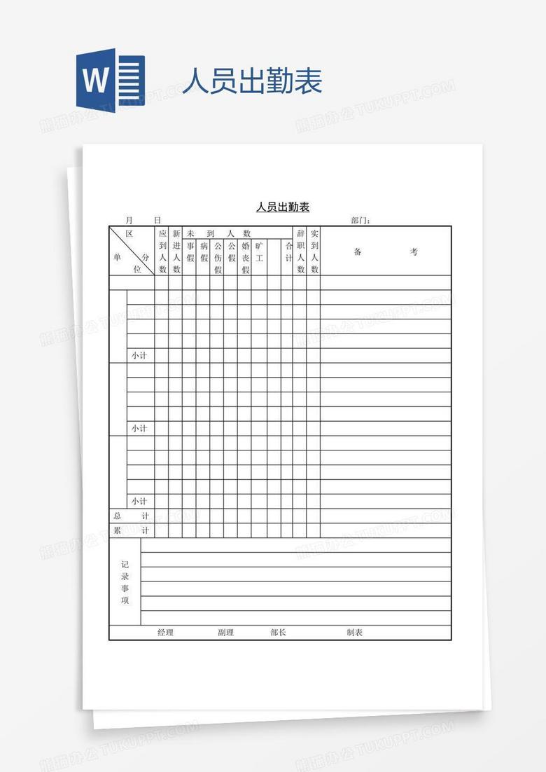 人员出勤表