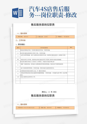 汽车4S店售后服务---岗位职责-修改