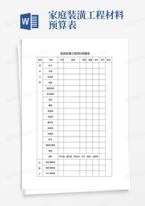 家庭装潢工程材料预算表