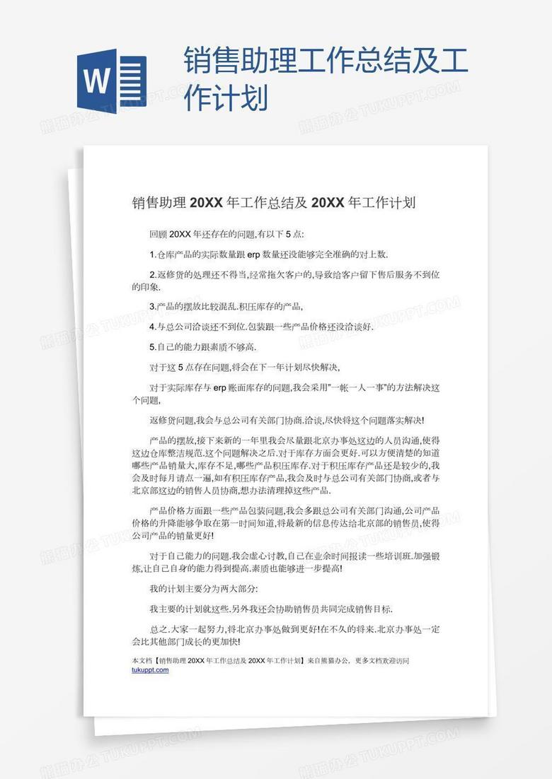 销售助理工作总结及计划