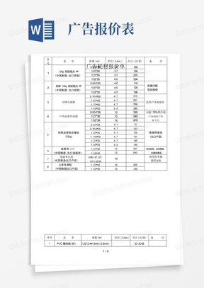 广告耗材报价单