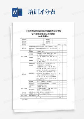 住院医师规范化培训临床实践能力结业考核专科技能操作评分表(内科)心电图操作 