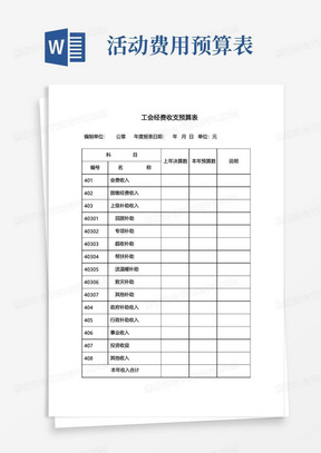 工会经费收支预算表