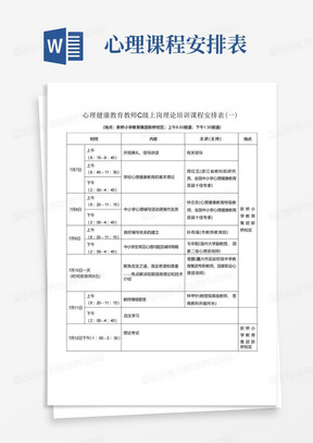 心理健康教育教师C级上岗理论培训课程安排表(一)