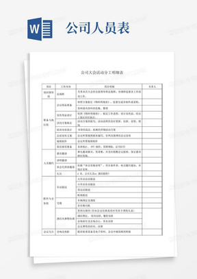 公司大会活动人员分工明细表