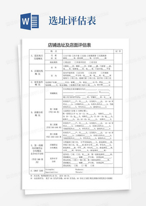 店铺选址及店面评估表