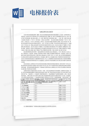 电梯品牌比较及报价