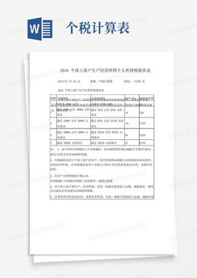 2016个体工商户生产经营所得个人所得税税率表