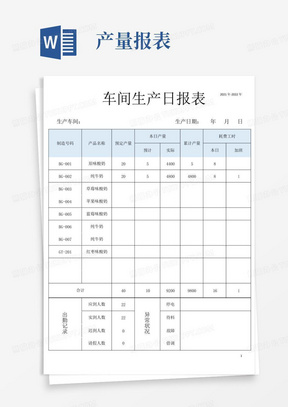 车间生产日报表生产统计表