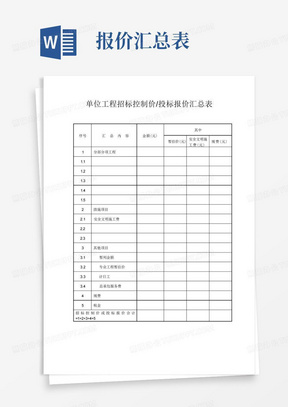 单位工程招标控制价、投标报价汇总表