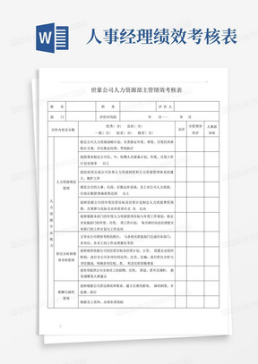 人力资源部经理绩效考核表