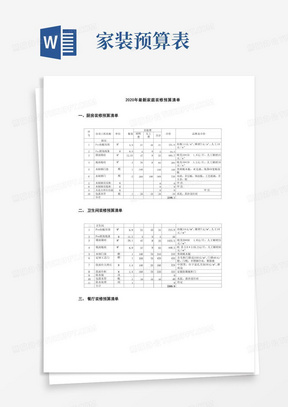 2020房屋装修爆款全包、半包预算报价表家装报价表(1)