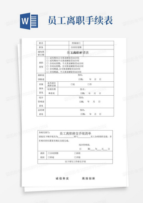 员工离职申请表及移交手续清单