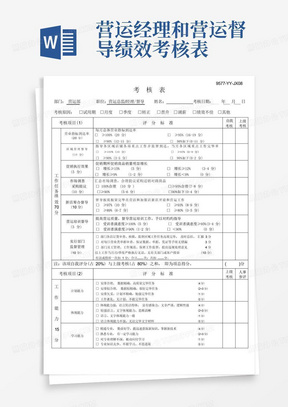 营运经理和营运督导绩效考核表