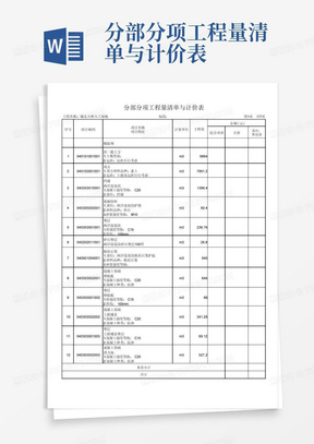 分部分项工程量清单与计价表