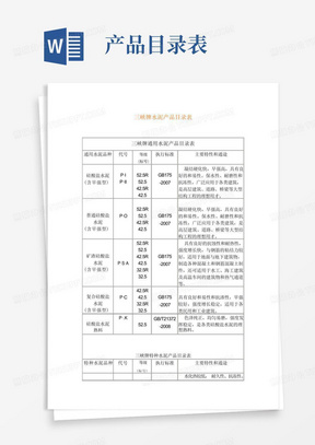 三峡牌水泥产品目录表