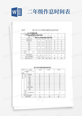 附件1厦门市中小学课程设置和作息时间表