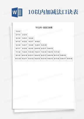 10以内、20以内加减法口诀表-有答案和无答案两种版本--(直接打印) 