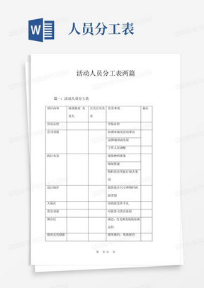 活动人员分工表两篇