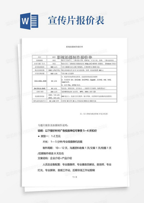 影视拍摄制作报价单