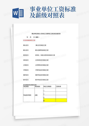 事业单位各类人员岗位工资薪级工资标准及套改表