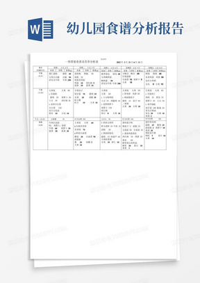 幼儿园一周带量食谱及营养分析