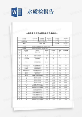 县自来水公司水质检验报告单(自检)【模板】