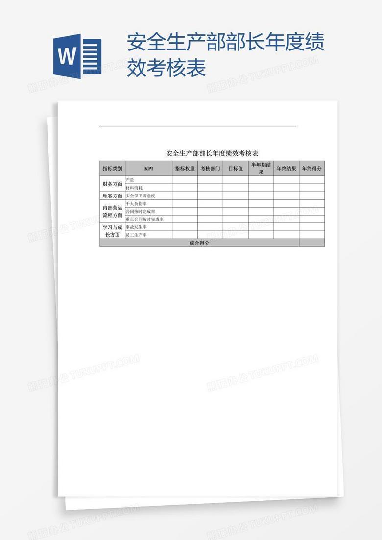 安全生产部部长年度绩效考核表