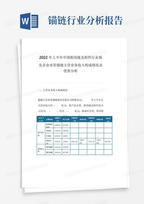 2022年上半年中国船用链及行业领先企业亚星锚链主营业务收入构成情况及...