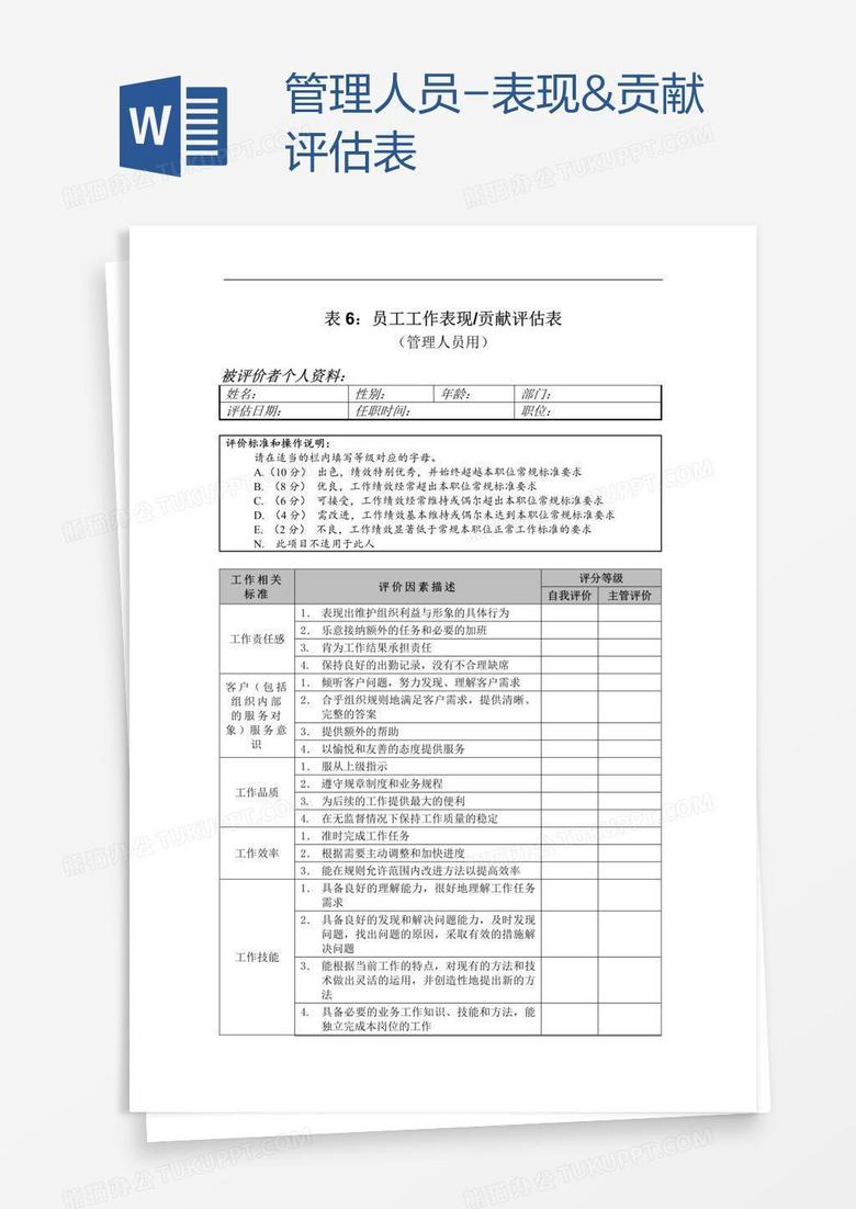 管理人员-表现&贡献评估表
